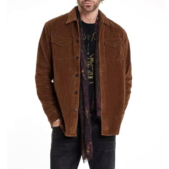 John Varvatos Men's Bauer Dual Pocket Button Overshirt Wide Corduroy Chamois L - Picture 1 of 8